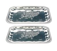 Mastercook Metal Serving Tray Platter Plate Food Dish Reusable Trays for Meat Rice Sandwiches Platters Drinks Buffet Party BBQ Home Decorative Silver Tray Lightweight (Set of 2 Rectangle)