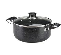 Mastercook Non Stick Casserole with Glass Lid 20cm/22cm/26cm Marble Finish Heavy Duty Round Ceramic Non Stick Coating Aluminium Casserole Pot Pan Dish with Double Bakelite Handles (24cm)