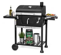 MasterCook Steel Charcoal Barbecue with Strong and Stable Wheels with Double Grill, Thermometer and BBQ Basket Adjustment, Charcoal Barbecue with Side Shelves