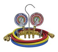 Mastercool 59161 2-Way Heavy Duty Brass Manifold Gauge Set with 3 1/8" Silicone Dampened Gauges and 1/4" SAE Fittings for R410a, R22, R404A - U.S. Assembled & Tested with 60" Hoses