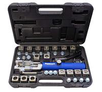 Mastercool 72485-PRC Universal Hydraulic Flaring Tool Set (Includes 3/8" and 1/2" Transmission Cooling Line Die and Adapter Sets) with Tube Cutter, Silver/Blue