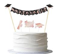 Mastered It Cake Topper Banner,Pre-strung Rose Gold Masters Degree Graduation Party Decorations, 6pcs Class of 2026 Happy Graduation Cake Bunting Banner with Cupcake Toppers