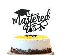 Mastered It Cake Topper, Black Glitter Graduation Cake Pick for 2025 Congratulations Graduation Party Cake Decorations Supplies