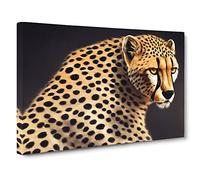 Masterful Cheetah Canvas Print | Gallery Wrapped 30mm Frame Wall Art | 30x20 inches | Ready to Hang | Contemporary Animals Picture | Living Room Bedroom Lounge Office