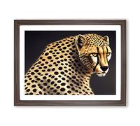 Masterful Cheetah Framed Print | A3 Walnut Framed Wall Art | Ready to Hang | Modern Animal Picture | Living Room Bedroom Lounge Office