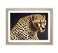 Masterful Cheetah Framed Print | A4 Oak Framed Wall Art | Ready to Hang | Modern Animal Picture | Living Room Bedroom Lounge Office