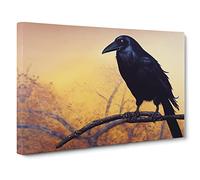 Masterful Crow Bird Canvas Print | Gallery Wrapped 30mm Frame Wall Art | 30x20 inches | Ready to Hang | Contemporary Animals Picture | Living Room Bedroom Lounge Office