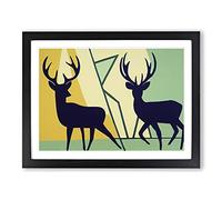 Masterful Stags Abstract WHT Framed Print | A4 Black Framed Wall Art | Ready to Hang | Abstract Animal Picture | Living Room Bedroom Lounge Office