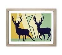Masterful Stags Abstract WHT Framed Print | A4 Oak Framed Wall Art | Ready to Hang | Abstract Animal Picture | Living Room Bedroom Lounge Office