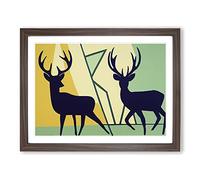 Masterful Stags Abstract WHT Framed Print | A4 Walnut Framed Wall Art | Ready to Hang | Abstract Animal Picture | Living Room Bedroom Lounge Office
