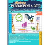 Mastering Measurement and Data: Practice Worksheets on finding the length, height, and width of objects, learning time clock, interpretation of data for kindergarten, first grade.