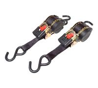 Master Lock 3238EURDAT Retractable Ratchet Tie Down Strap with S-Hooks, Black, 3m x 25mm Strap, Pack of 2
