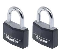 Master Lock 9140EURDBLK Pack of 2 Key Padlocks in Aluminium with Vinyl Cover, Black, 4 x 5.9 x 1.3 cm 9140EURTBLK