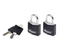 Master Lock 9130EURTBLK Pack of 2 Key Padlocks in Aluminium with Vinyl Cover, Black, 3 x 5,2 x 1,6 cm