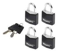 Master Lock Aluminium Vinyl Padlock 20mm Pack of 4, Keyed Alike, Black