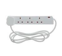 Masterpart 4 Gang Electric Socket, 2 Metre Cable, 13A UK 3 Pin Extension Lead, White