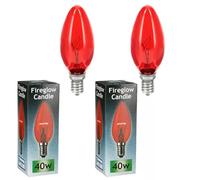 Masterpart 40W Small Edison Screw Red Fireglow E14 Candle Lamps 240V Bulbs Pack of 2