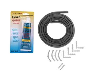 MasterPart Complete Universal 3 & 4 Sided Oven Cooker Door Seal Kit (with Black Glue Sealant) - Barbed Corner Clips & Instructions