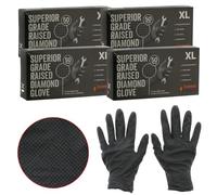Masterpart Raised Diamond Grip Non Slip Chemical Resistant Black Nitrile Heavy Duty Gloves Extra Large Pack Of 4 200 Gloves