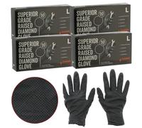 Masterpart Raised Diamond Grip Non Slip Chemical Resistant Black Nitrile Heavy Duty Gloves Large Pack Of 4 200 Gloves