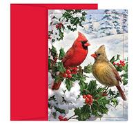 Masterpiece Studios Holiday Brights Collection 16-Count Boxed Christmas Cards with Envelopes, 7.8" x 5.6", Cardinal Couple (928500)