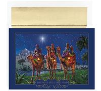 Masterpiece Studios Holiday Classic Collection 16-Count Boxed Religious Christmas Cards with Foil-Lined Envelopes, 7.8" x 5.6", Wisemen at Night (857800)