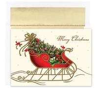Masterpiece Studios Holiday Collection 16 Cards / 16 Foil Lined Envelopes, Holiday Sleigh