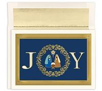 Masterpiece Studios Holiday Collection 16-Count Boxed Embossed Religious Christmas Cards with Foil-Lined Envelopes, 7.8" x 5.6", Joy Nativity