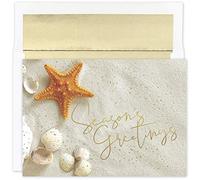 Masterpiece Studios Warmest Wishes 16-Count Boxed Christmas Cards with Foil-Lined Envelopes, 7.8" x 5.6", Starfish Greetings (937600)