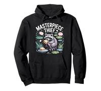 MASTERPIECE THIEF Funny Raccoon Sandwich Pond Lotus Lily Pullover Hoodie