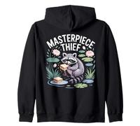 MASTERPIECE THIEF Funny Raccoon Sandwich Pond Lotus Lily Zip Hoodie