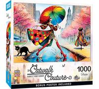 MasterPieces 1000 Piece Jigsaw Puzzle for Adults - Purrfect Rainy Runway - 19.25" x 26.75" - Train Theme - Vibrant Couture & Cat - Unisex Adult