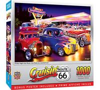 MasterPieces - 1000 Piece Jigsaw Puzzle, Route 66 Friday Night Hot Rods, Fun for Adults, Family, Kids, 19.25" x 26.75"