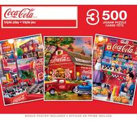 Masterpieces Coca-Cola 3-Pack Jigsaw Puzzle - 500 Piece Adult Puzzle - Adult