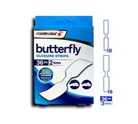 Masterplast Butterfly Wound Closure Strips | Waterproof, Protects & Heals Gashes and Cuts, 2 Sizes - 36 Strips