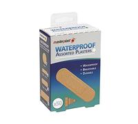 Masterplast Waterproof Assorted Plasters 50 Pack, Breathable Durable Adhesive Bandages, Individually Wrapped First Aid Dressings, 4 Sizes