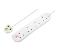 Masterplug Four Socket Extension Lead, 2 Metre Cable, Surge Protection, Power and Surge LED Indicators, Unswitched, 4-Way Plug Extension Cable, Power Strip, White, 13A, 4G, 2m, SRG42N