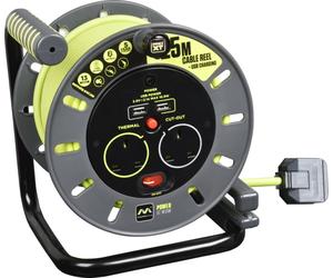 Masterplug 2 SKT 25M 13A med open extension reel + USB UK OMU25132USL-PX