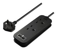 Masterplug Travel Kit | 2 Socket USB Extension Lead with 0.45m Cable | 13 amps | 20W Fast Charge USB A and C ports | Ideal for Airport, Home, Hotels, Cruises | Black