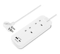 Masterplug 2 Socket 1 USB A 1 USB C US Travel Extension Lead 0.45m in White Masterplug White