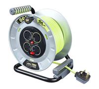 Masterplug 25M Metal Cable Reel Heavy-Duty Open Drum Extension Lead With 4 Shuttered Sockets, Power Switch & Thermal Cut-Out