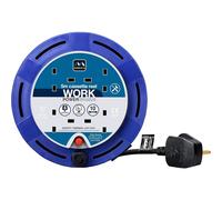 Masterplug Four Socket, 5 Metre Cassette Reel, Small Extension Lead Cable Reel, Wind-Up Retractable Power Cord Reel, Thermal Cut Out, Work Power, Blue/Black, 10A, 4G, 5m, SCT0510/4BL