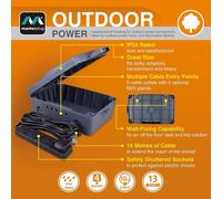 Masterplug WBXBFG10B-MP Weatherproof Electric Box for Outdoors with Four Socket 10 Metre Extension Lead, 351 x 220 x 126.5 mm, Dark Grey