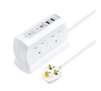Masterplug SRGDU41PW2-MP Heavy Duty Four Socket Surge Protected Extension Lead with 2 USB Ports, 2 Metre, White
