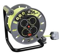 Masterplug 4 Socket 25m Cable Reel Extension Lead Green Indoor Outdoor Power DIY