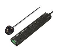Masterplug 4 Socket 2m Extension Lead Surge Switched & LED Black