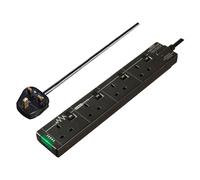 Masterplug 4 Socket 2m Extension Lead Surge Switched & LED Black Masterplug Black