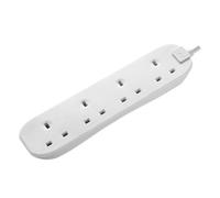 Masterplug 4-Socket 3M Extension Lead 13A Uk Plug, Child-Safe Shuttered Sockets Durable White Power Cable For Home & Office