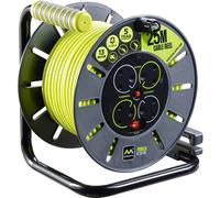 Masterplug Open Cable Reel Pro-XT 4 Socket 13A 50m Green - Winding Handle & Thermal Cut-Out