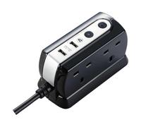 Masterplug 4 Socket Surge Protected Extension Lead 2 Metre Dual Usb Ports Power Strip 13A Switched Black